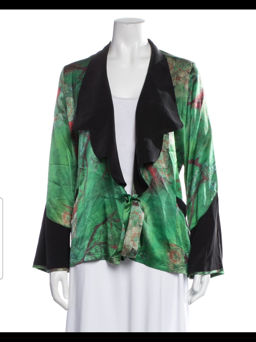 Rat & Boa Green Floral Draped Blazer with Black Trim
